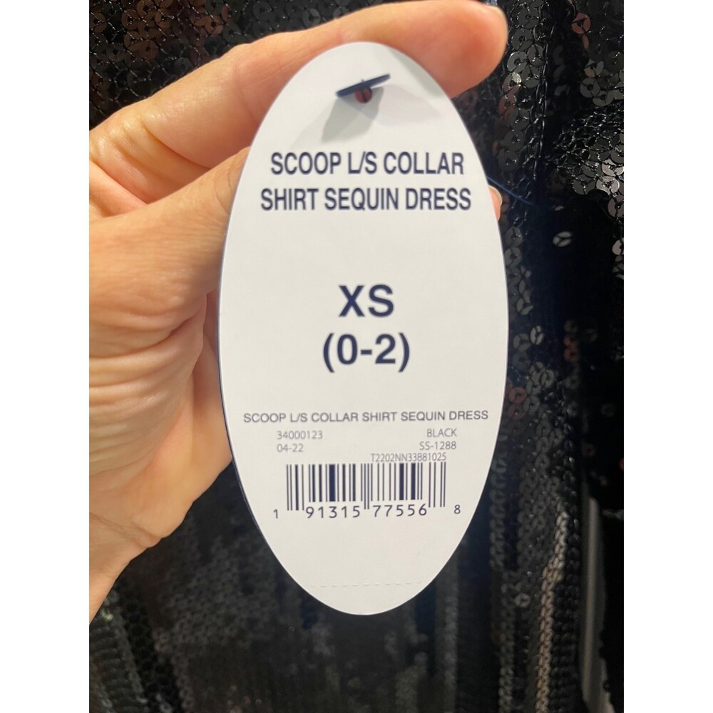 SCOOP NYC Sequined Relaxed Shirt Dress with Long Sleeves, Sz XS (0-2) - Picture 9 of 9